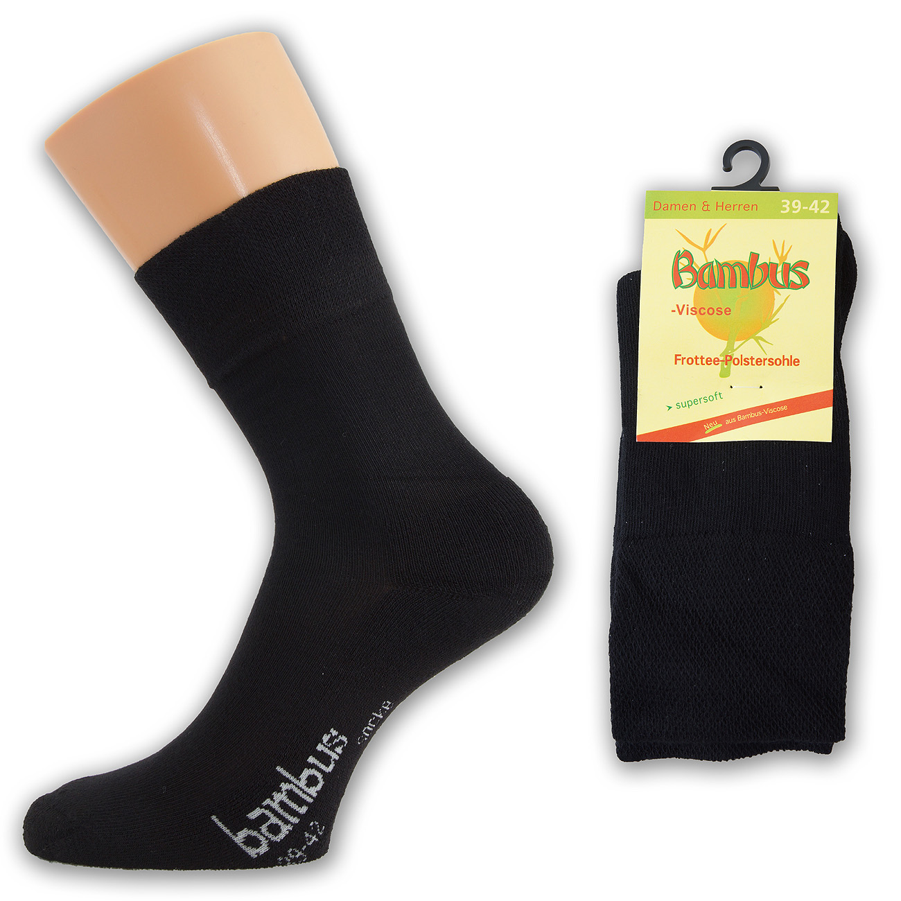 PAAR BAMBUS SOCKEN MIT FROTTEE POLSTERSOHLE   DRUCKFREI